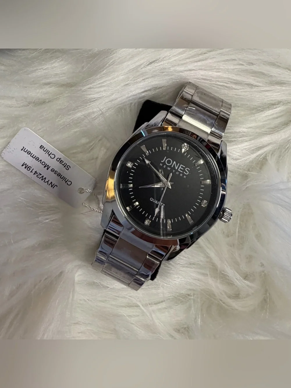 Jones New York Men’s Black Dial Silver Stainless Steel Watch